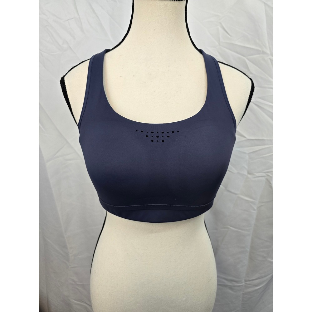 Athleta Advance Bra Navy Blue High Impact Sports Bra 34C Laser Cut‎ Mesh Back